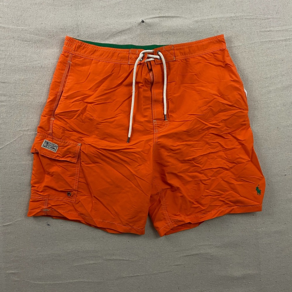 Polo Ralph Lauren Swim Trunks Men XL Orange Cargo Pocket Mesh Lined Board Shorts